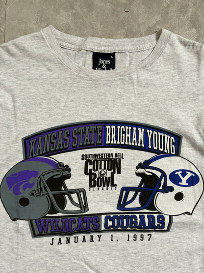 90s Vintage Kansas State BYU Cougars Corron Bowl Heather Grey T-Shirt -L