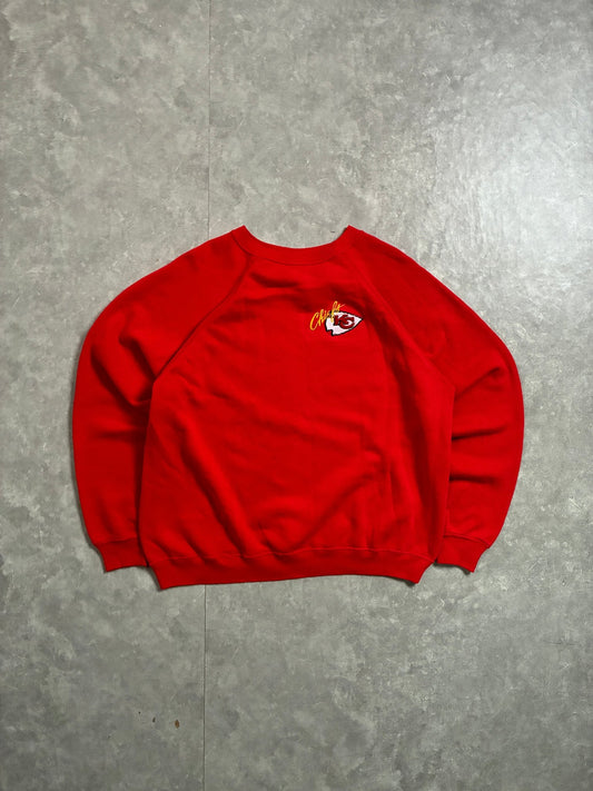 90s Vintage Kansas City Chiefs Minimal Embroidered Red Crewneck -XL - | Martin City Vintage