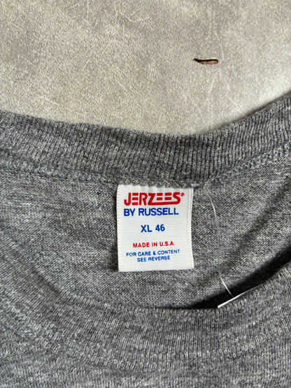 80s Vintage Kansas Jayhawks Block Letters Grey T-Shirt -XL