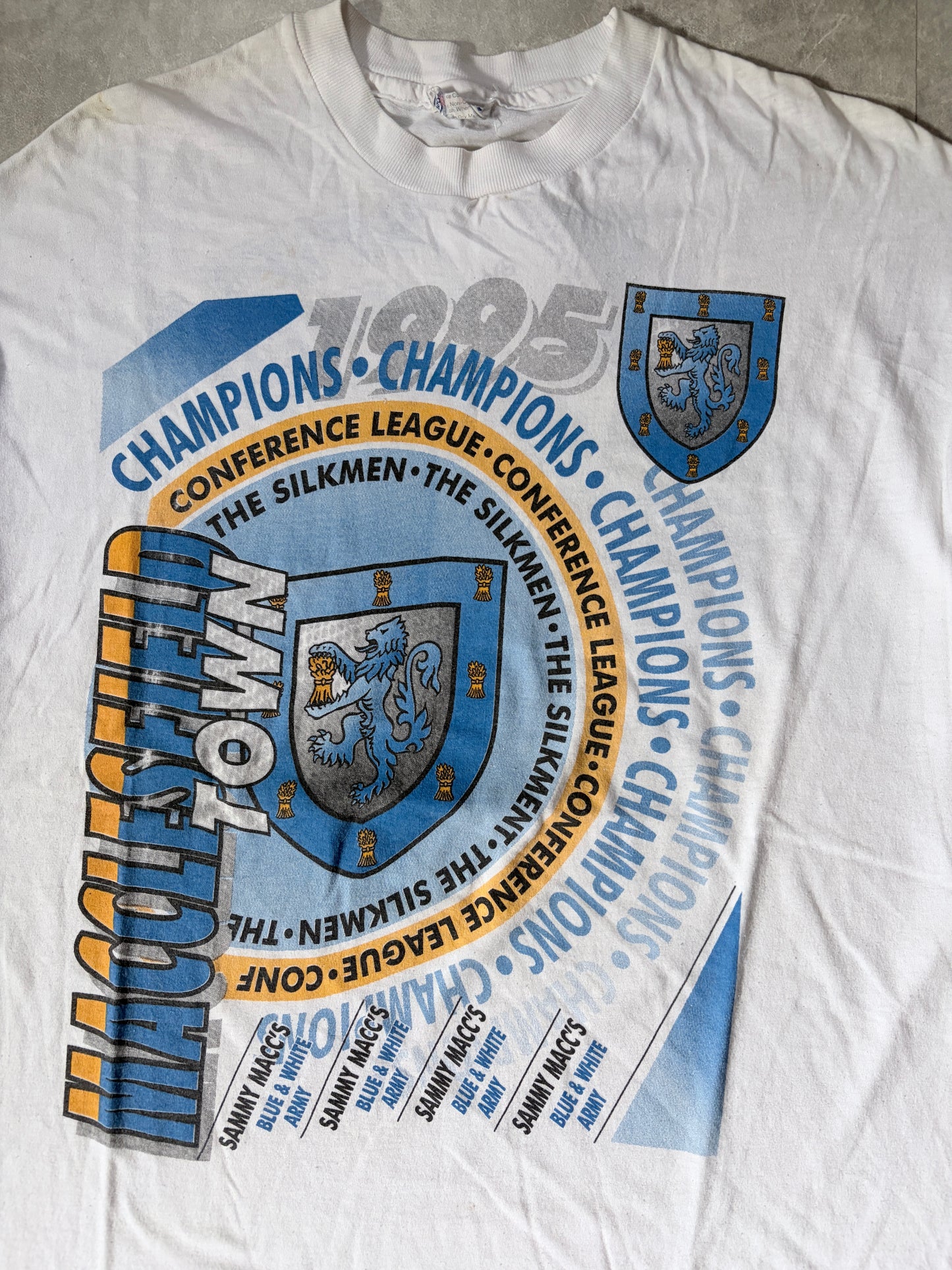 90s Vintage Macclesfield Town Soccer Big Print White T Shirt -XL