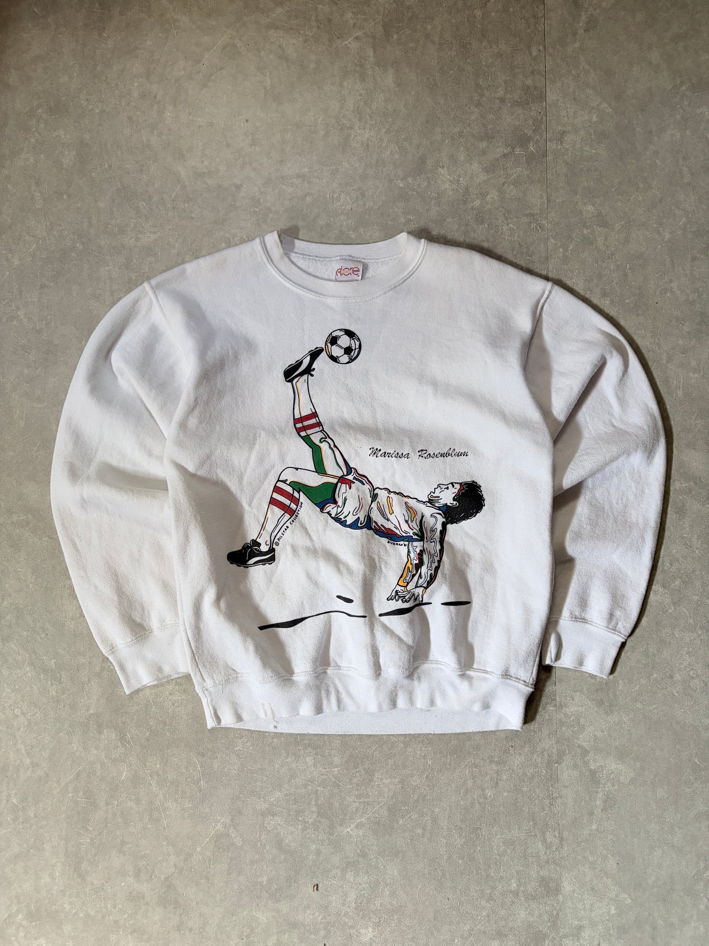 90s Vintage Soccer Art White Crewneck -M