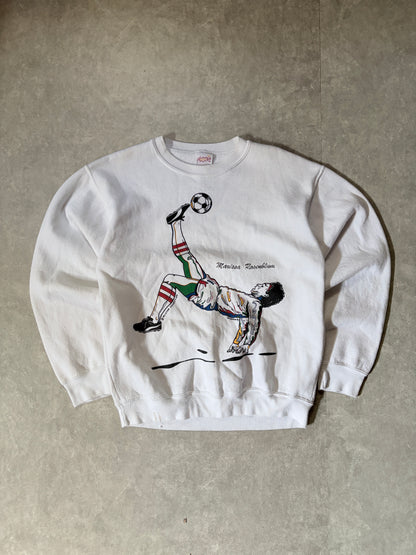 90s Vintage Soccer Art White Crewneck -M