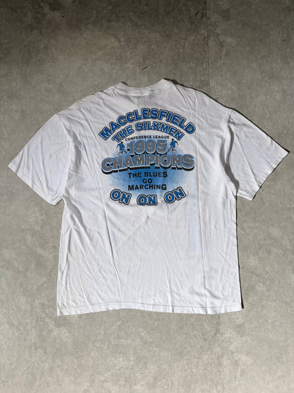 90s Vintage Macclesfield Town Soccer Big Print White T Shirt -XL