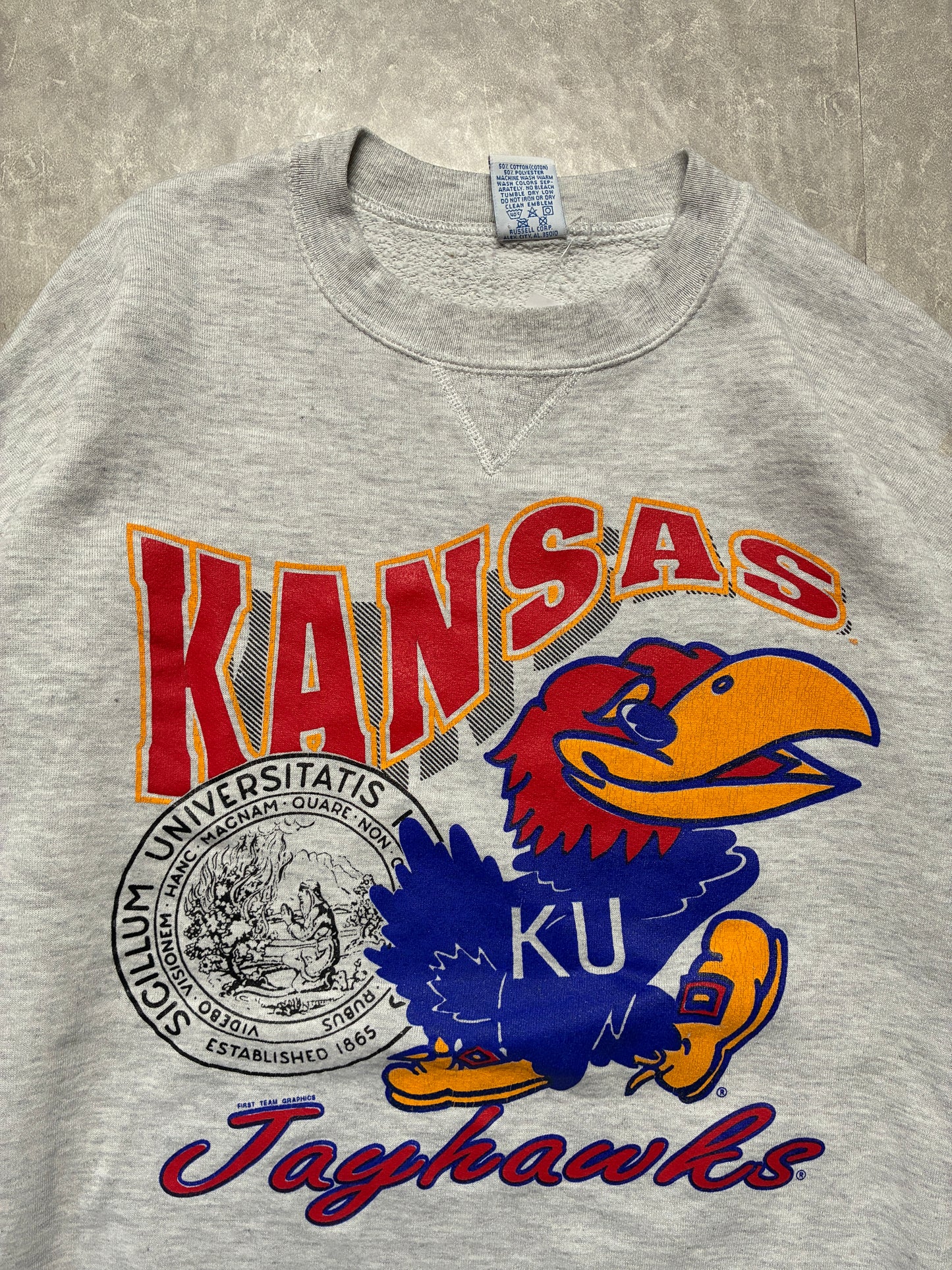 90s Vintage Kansas Jayhawks Big 8 Heather Grey Crewneck -XL