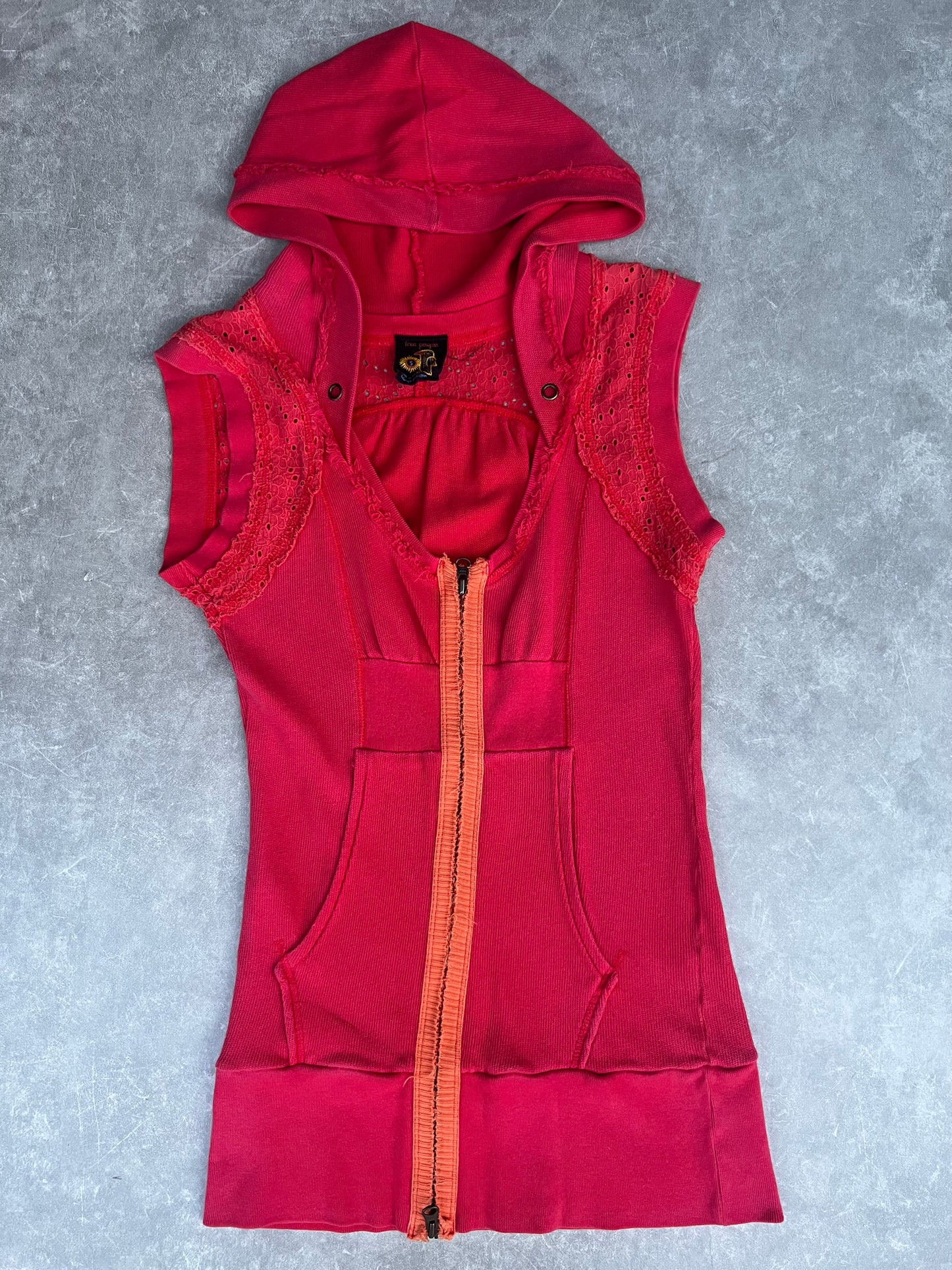 2000s Vintage Free People Women's Zip Up Hooded Top -S