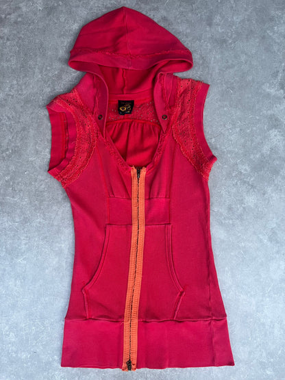 2000s Vintage Free People Women's Zip Up Hooded Top -S