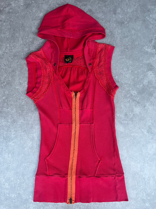 2000s Vintage Free People Women's Zip Up Hooded Top -S