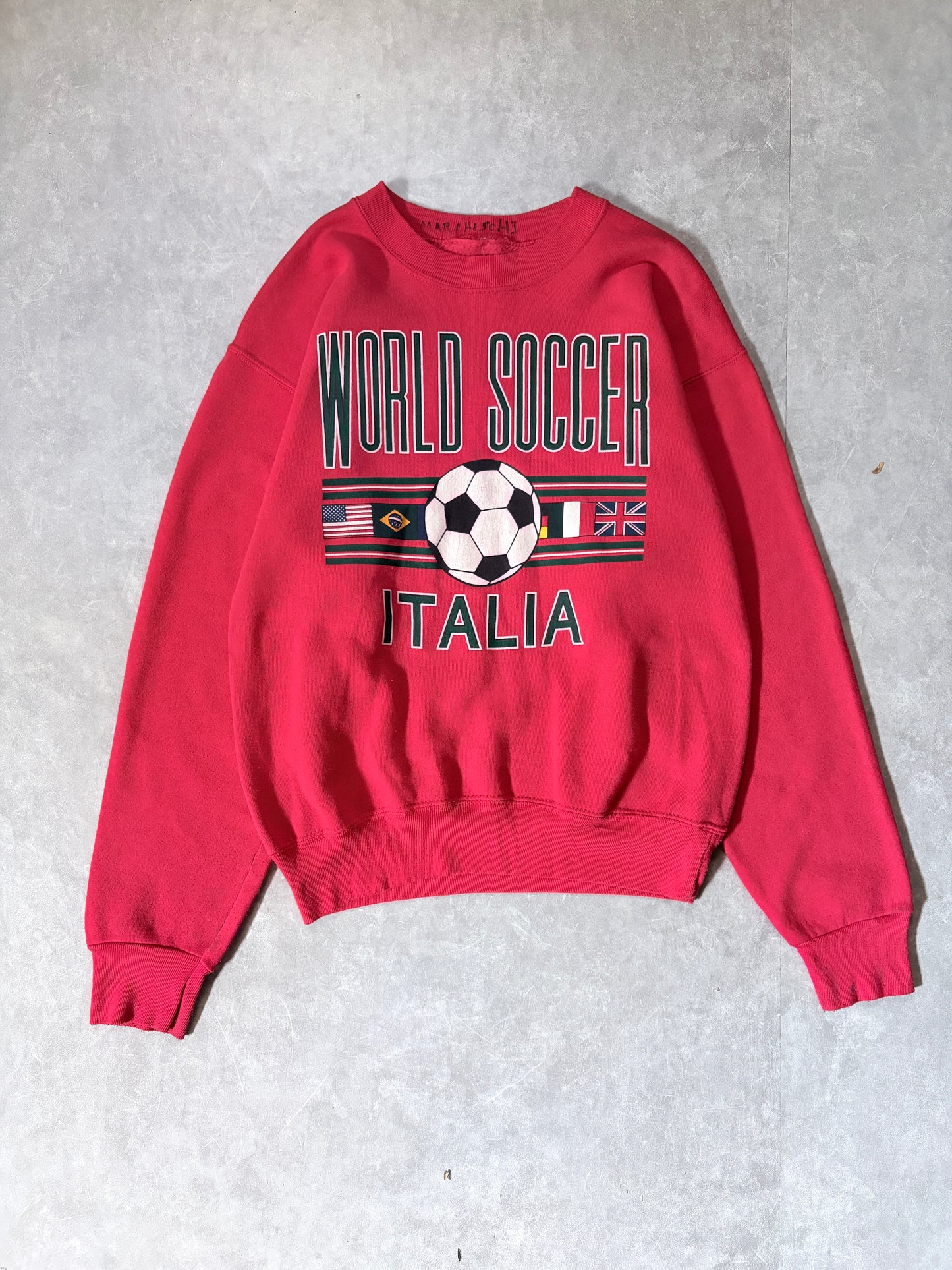 90s Vintage FIFA World Cup Italy Red Crewneck -M