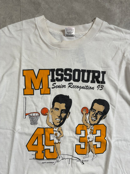 90s Vintage Missouri Tigers Basketball Caricature White T-Shirt -XL