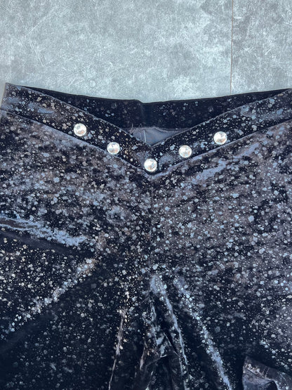 90s Vintage Flocked Velvet Black Pants - M - M | Martin City Vintage