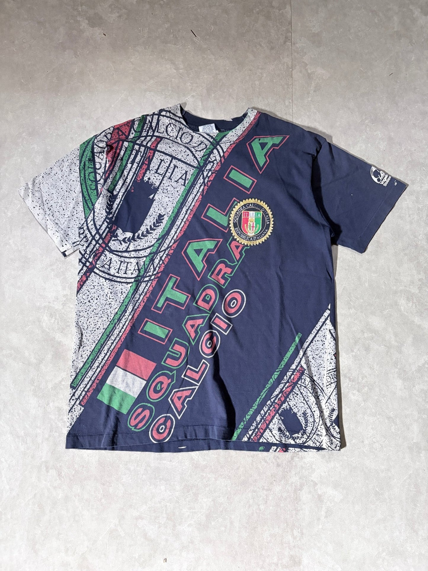 90s Vintage Italy Soccer AOP Black T Shirt -XL - XL | Martin City Vintage
