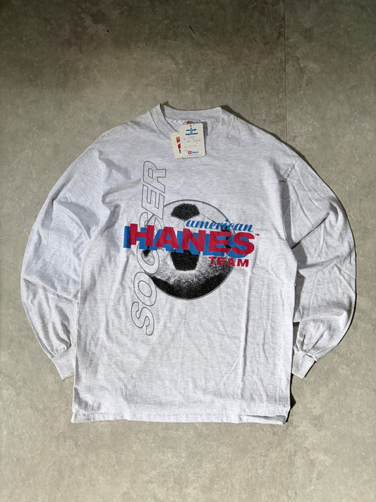 90s Vintage Hanes American Team Soccer Heather Gray Deadstock Long Sleeve Shirt -L - L | Martin City Vintage