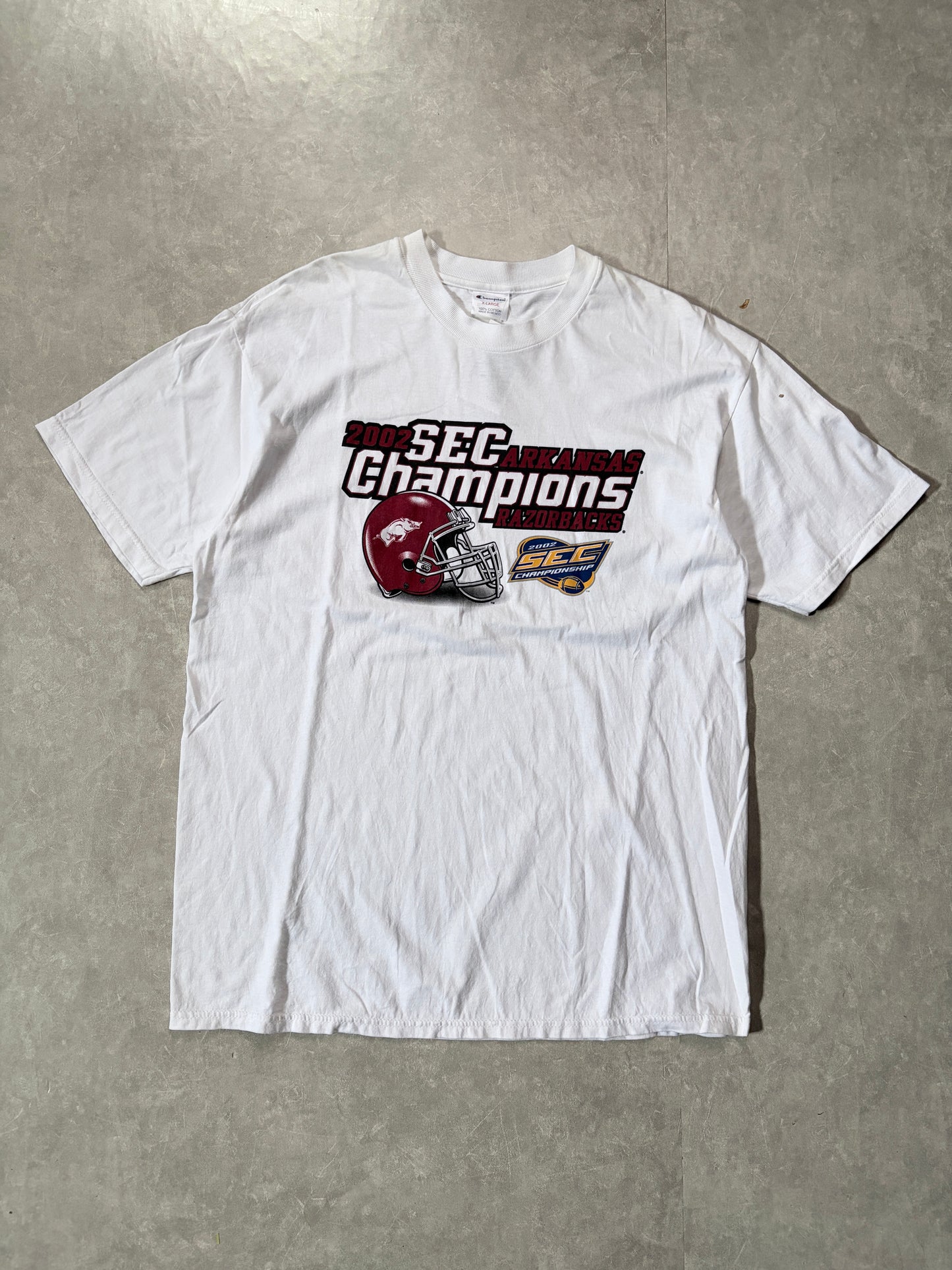 2002 Vintage Arkansas Razorbacks SEC Champs White T-Shirt -XL