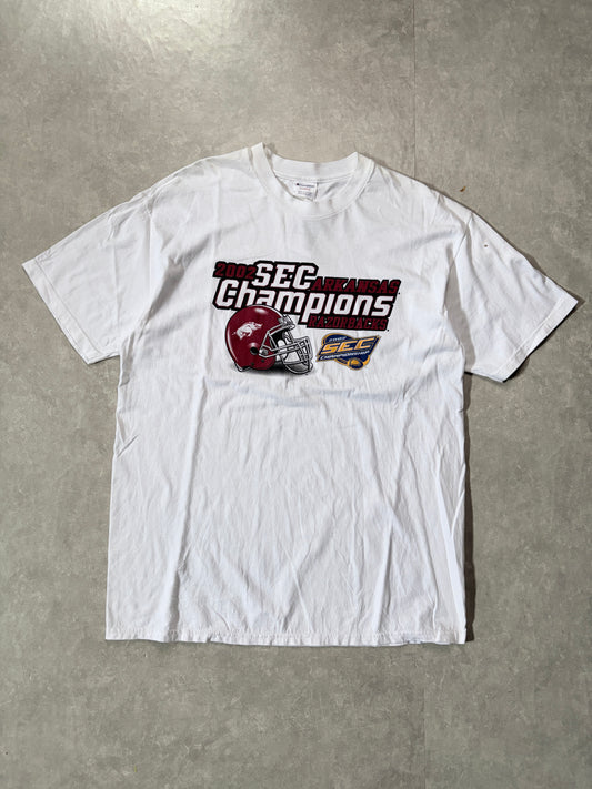 2002 Vintage Arkansas Razorbacks SEC Champs White T-Shirt -XL