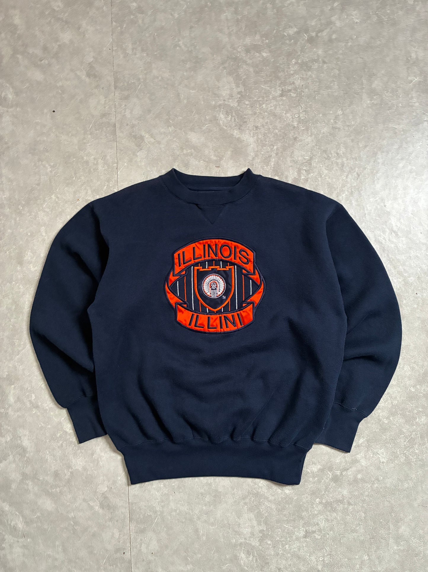 90s Vintage Illinois Fighting Illini Embroidered Navy Crewneck -L