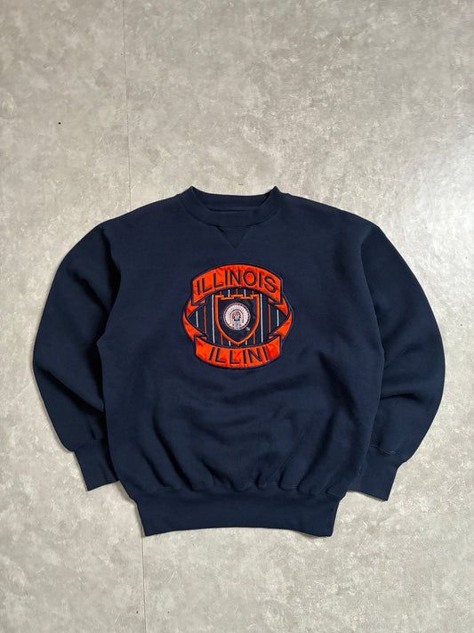 90s Vintage Illinois Fighting Illini Embroidered Navy Crewneck -L - L | Martin City Vintage