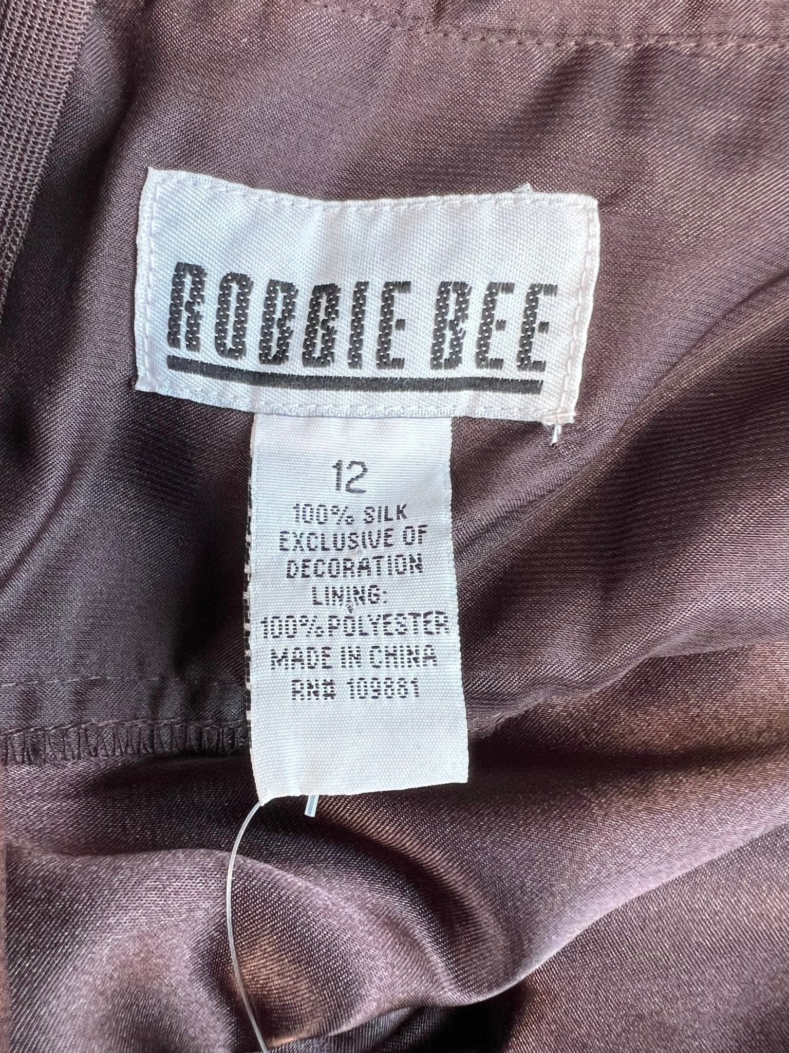 2000s Vintage Robbie Bee Brown Embellished Silk Halter Dress - 12 - 12 | Martin City Vintage