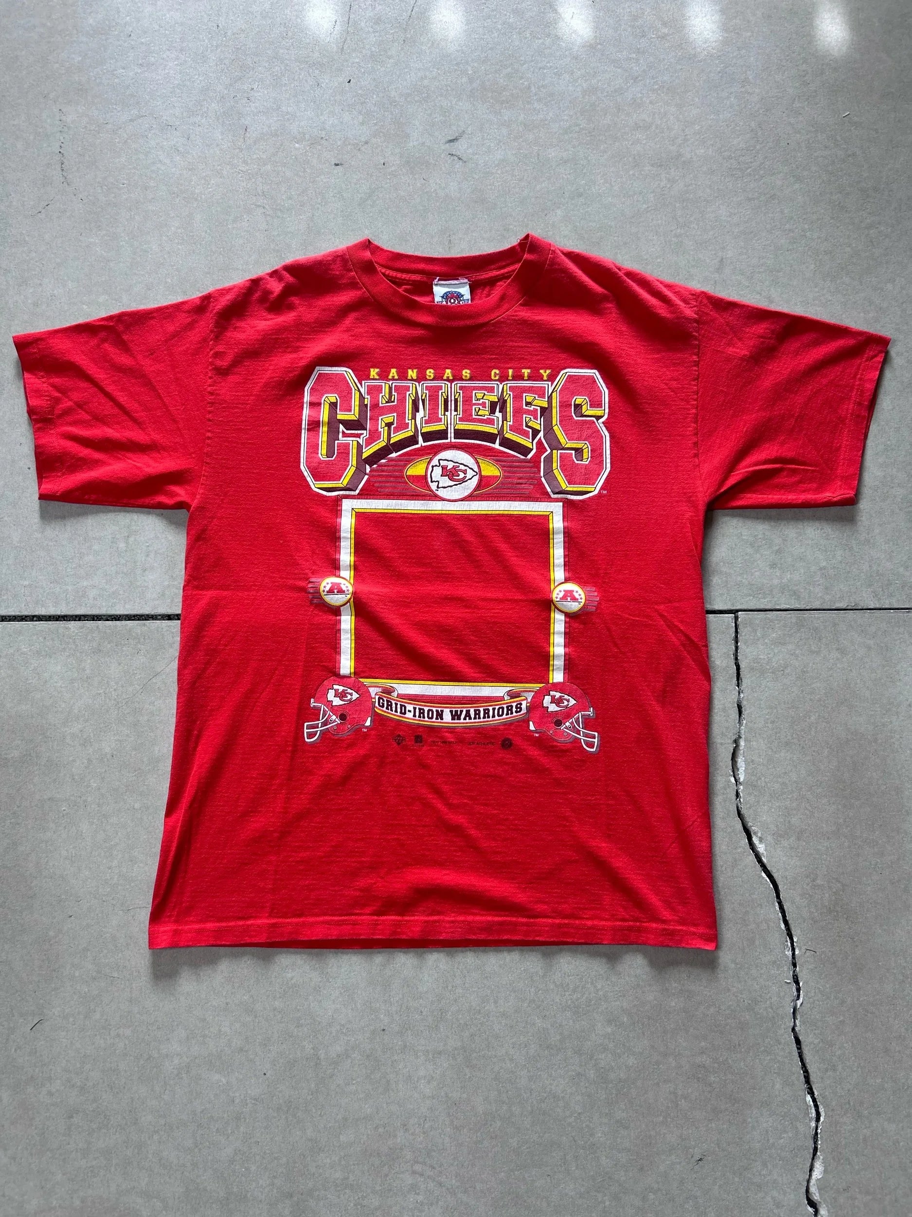 90s Vintage Kansas City Chiefs Athletic Joy Red T Shirt Size L - | Martin City Vintage