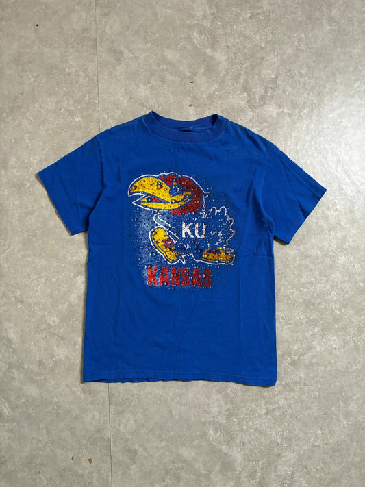 90s Vintage Kansas Jayhawks Water Print Blue T-Shirt -M - M | Martin City Vintage
