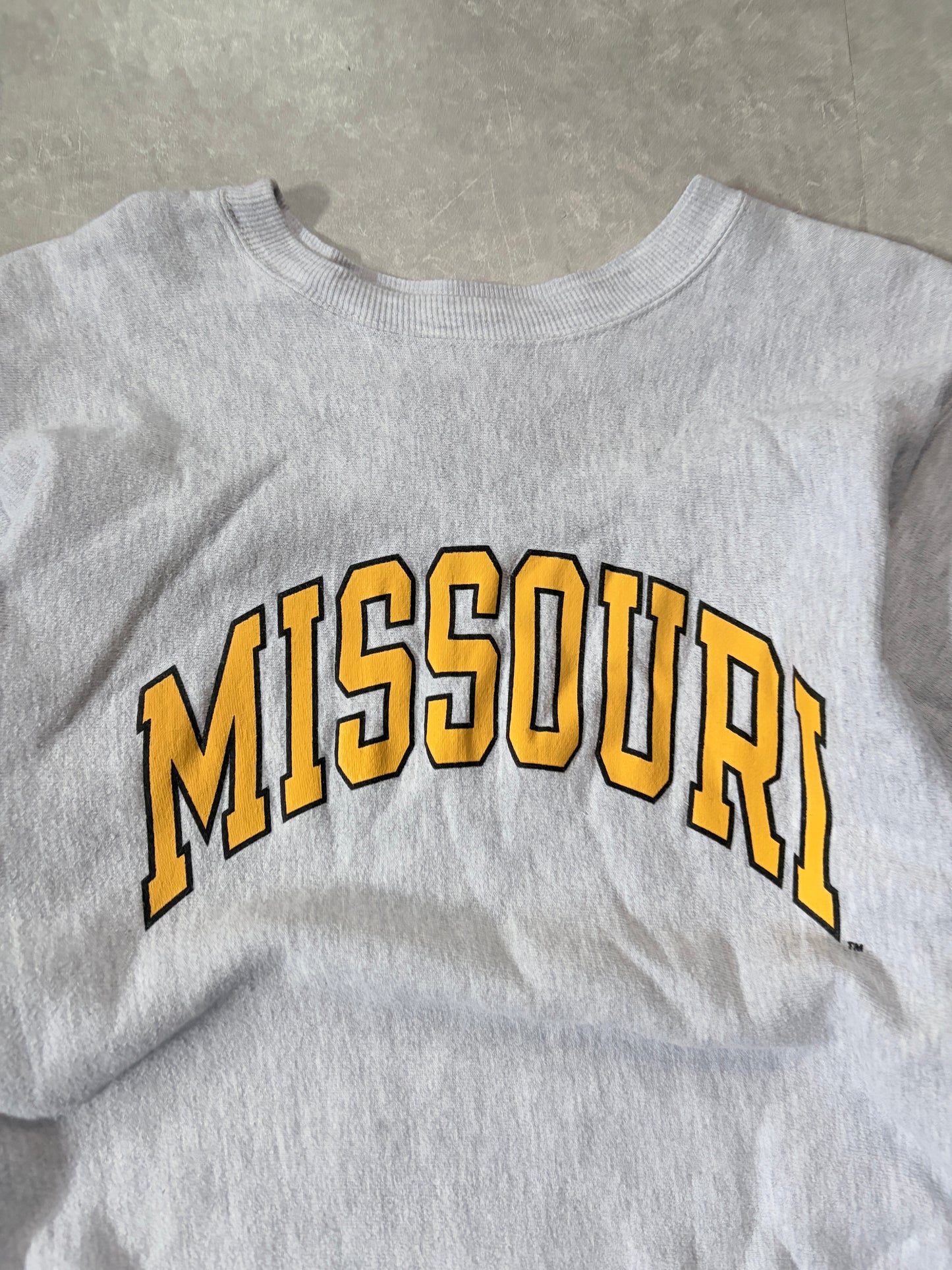 90s Vintage Missouri Tigers Champion Reverse Weave Heather Grey Crewneck -XL