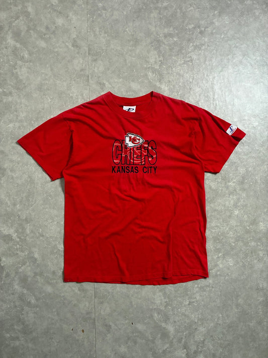 90s Vintage Kansas City Chiefs Embroidered Logo Athletic Red T-Shirt -L - L | Martin City Vintage
