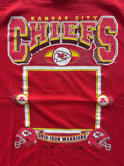 90s Vintage Kansas City Chiefs Athletic Joy Red T Shirt Size L - | Martin City Vintage