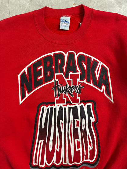 90s Vintage Nebraska Cornhuskers Big Print Red Crewneck -L