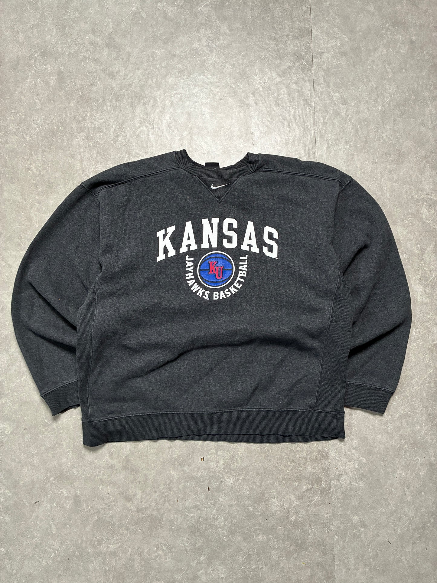 90s Vintage Kansas Jayhawks Basketball Nike Black Crewneck -M