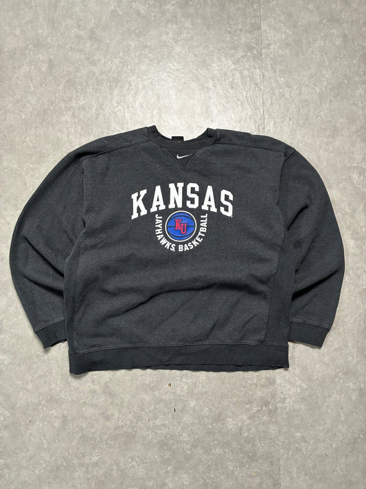 90s Vintage Kansas Jayhawks Basketball Nike Black Crewneck -M - M | Martin City Vintage