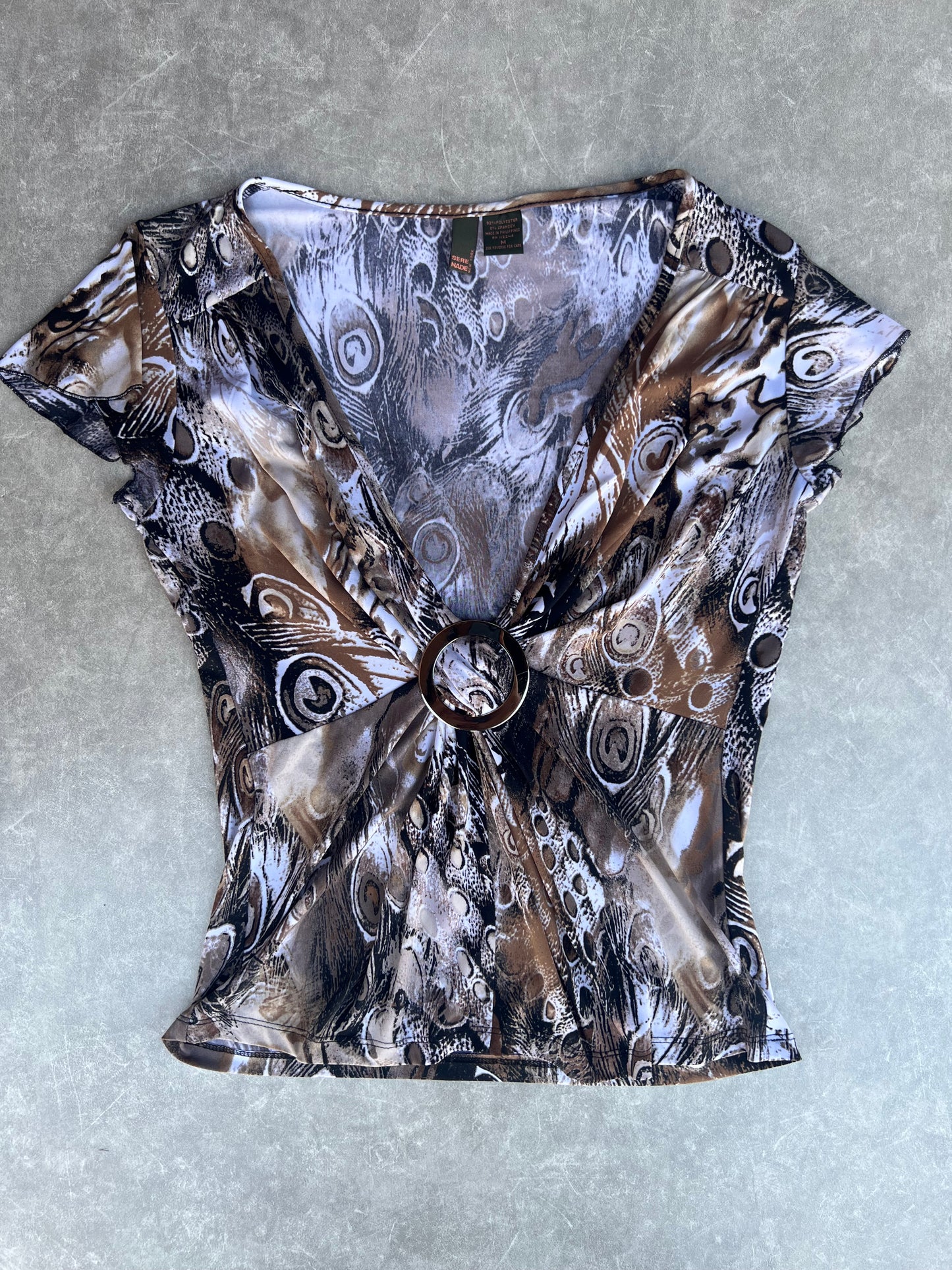 2000s Vintage Printed Buckle Multicolor Top -M