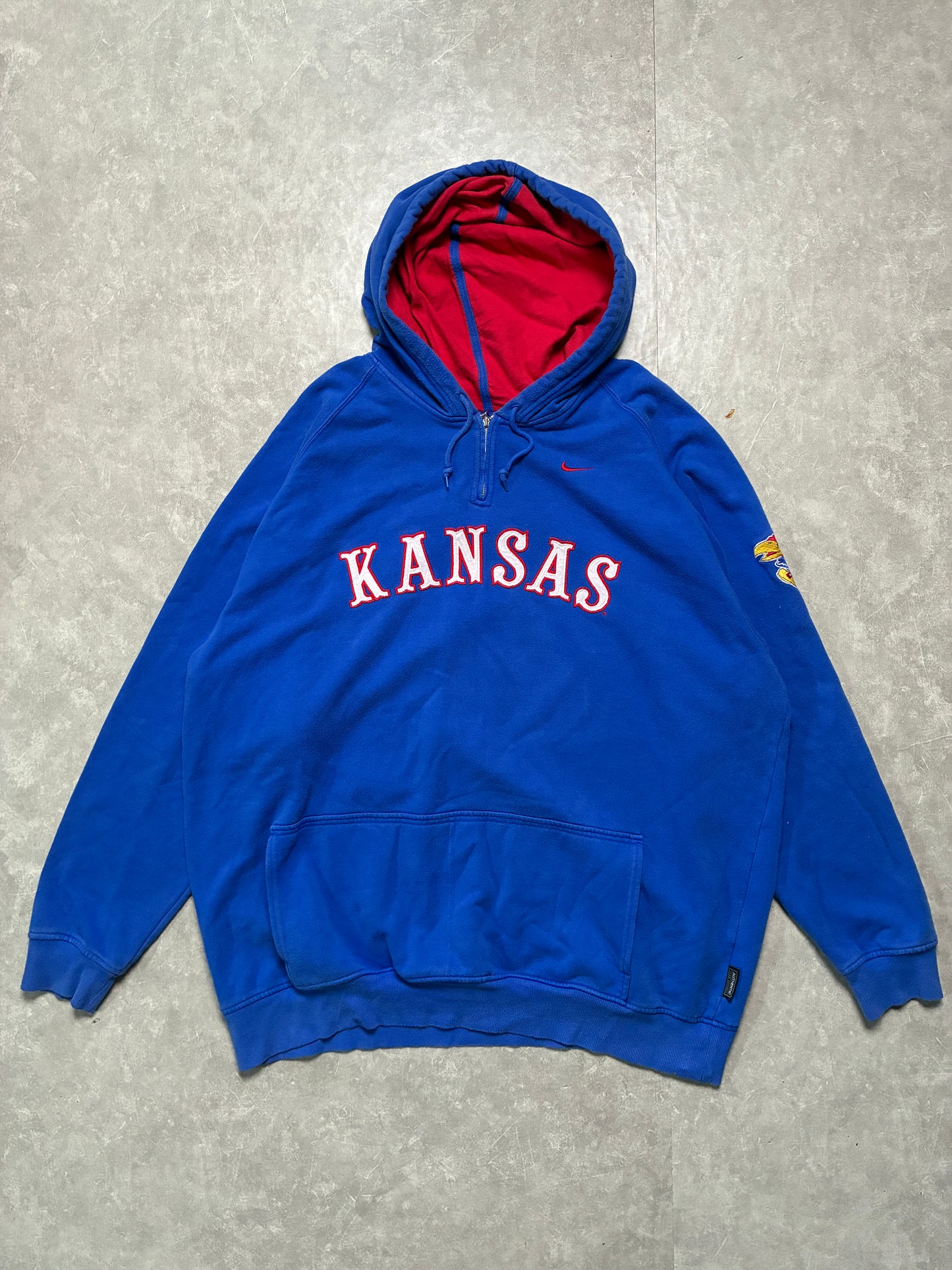 90s Vintage Kansas Jayhawks Nike Embroidered Blue Hoodie -XXL