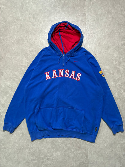 90s Vintage Kansas Jayhawks Nike Embroidered Blue Hoodie -XXL