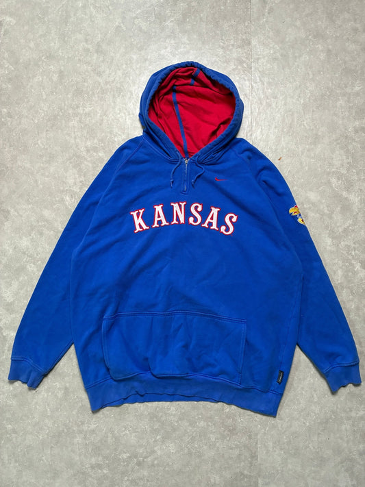 90s Vintage Kansas Jayhawks Nike Embroidered Blue Hoodie -XXL - XXL | Martin City Vintage
