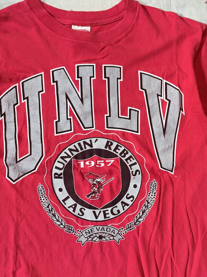 90s Vintage UNLV Rebels Red Crest Nutmeg Red T-Shirt -XL
