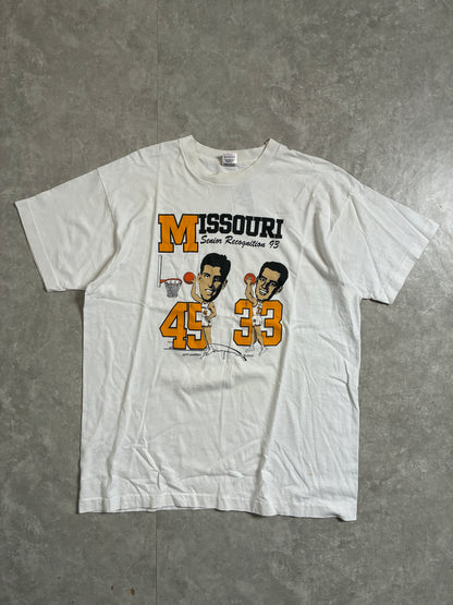 90s Vintage Missouri Tigers Basketball Caricature White T-Shirt -XL