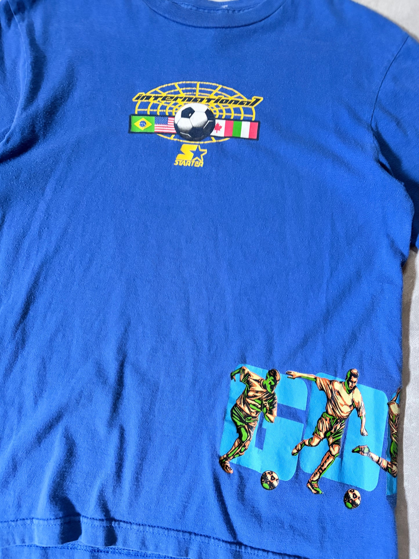 2000s Vintage FIFA World Cup Soccer Starter Wrap Around Blue T Shirt -M