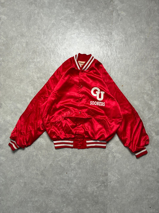 90s Vintage Oklahoma Sooners Red Satin Jacket -M - M | Martin City Vintage
