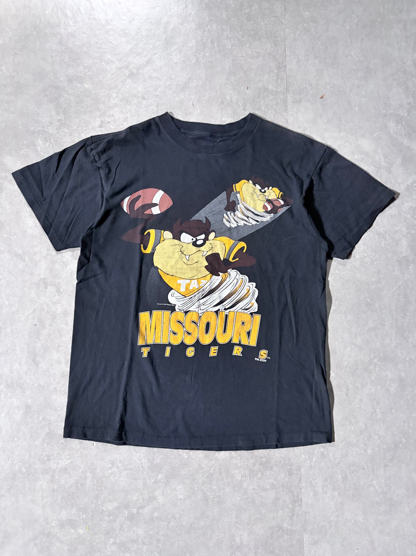 90s Vintage Mizzou Tigers Football Looney Tunes Black T-Shirt -XL