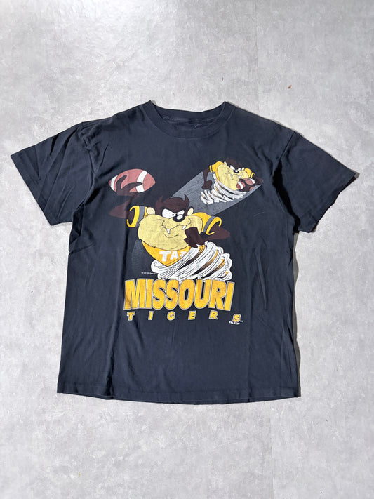 90s Vintage Mizzou Tigers Football Looney Tunes Black T-Shirt -XL