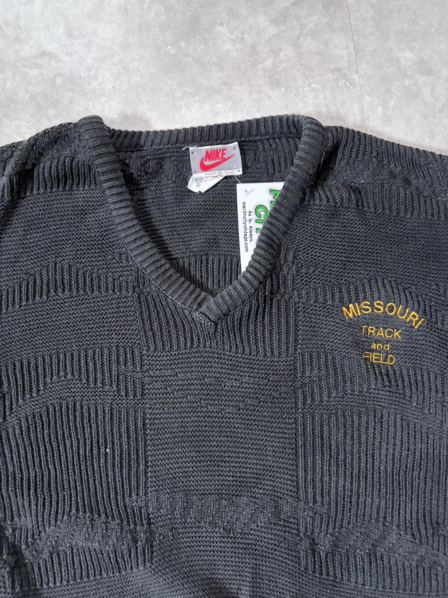 90s Vintage Missouri Tigers Track Nike Black Knit Sweater -L - L | Martin City Vintage
