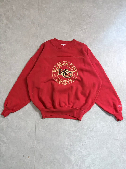 90s Vintage Kansas City Chiefs Plaid Embroidery Red Crewneck -L - L | Martin City Vintage