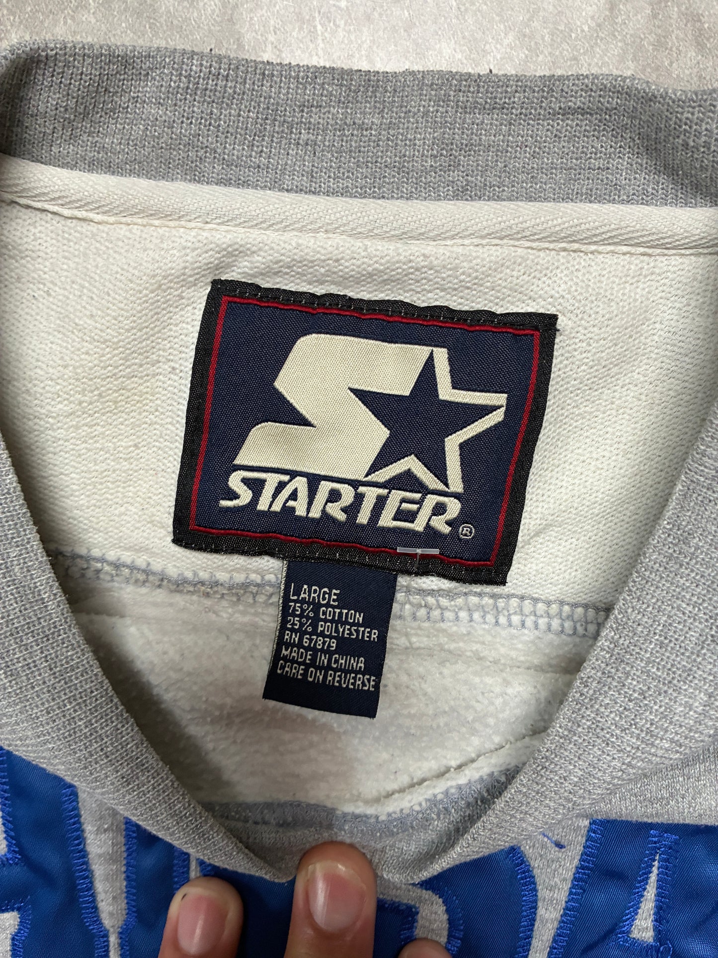 90s Vintage Kansas Jayhawks Embroidered Starter Grey Crewneck -L
