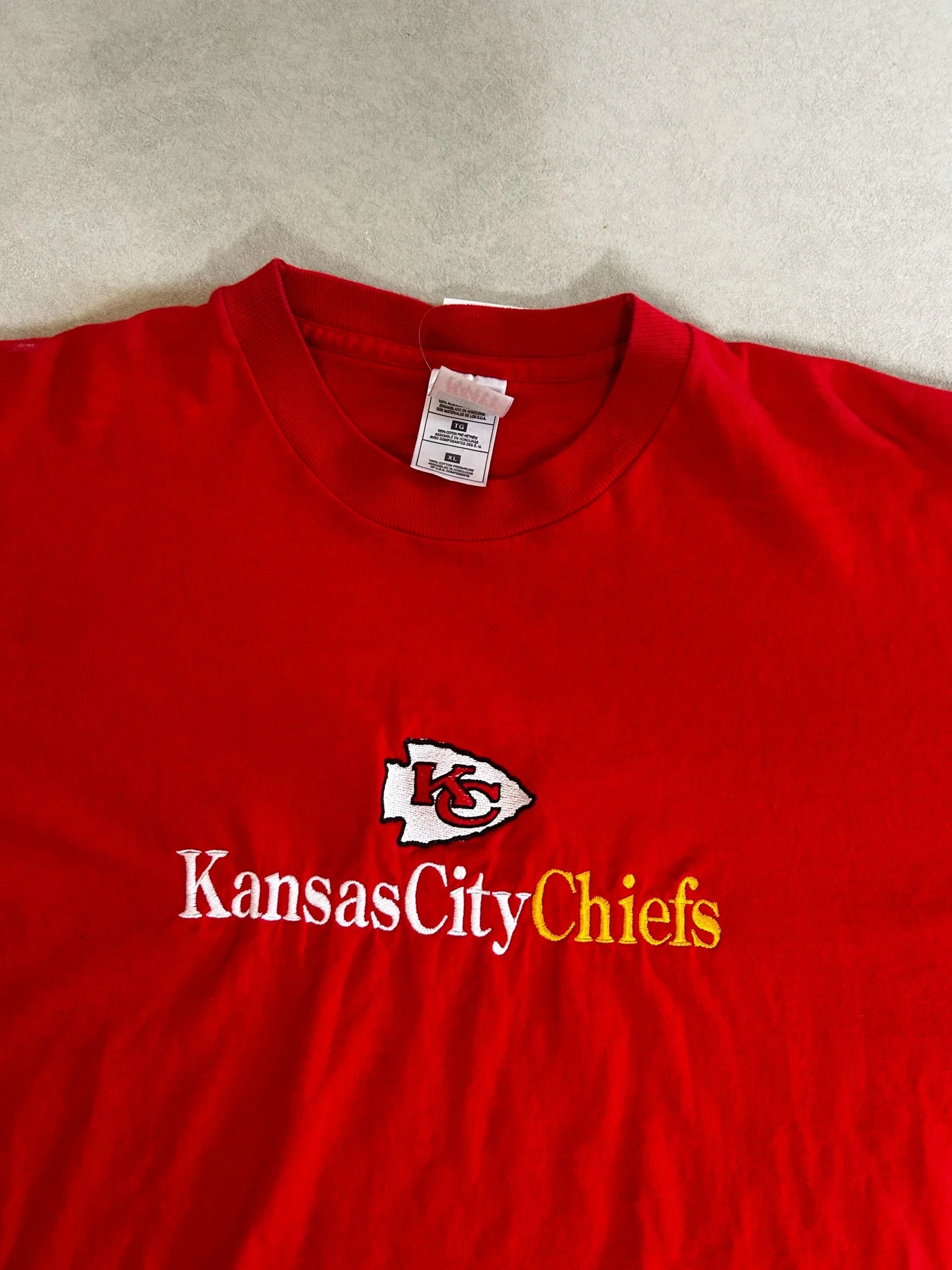 90s Vintage Kansas City Chiefs Embroidered Red T Shirt Size XL - | Martin City Vintage