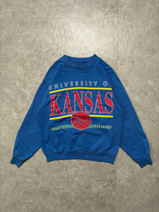 90s Vintage Kansas Jayhawks Crest Blue Crewneck -L - L | Martin City Vintage