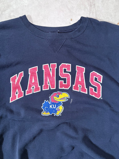 2000s Vintage Kansas Jayhawks Distressed Navy Crewneck -XL