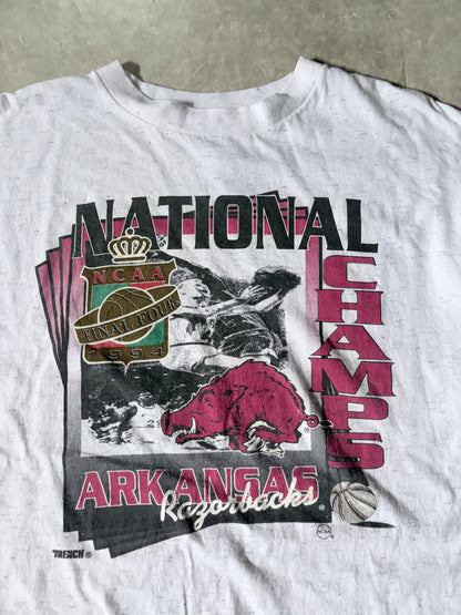 1994 Vintage Arkansas Razorbacks Basketball Final Four White T-Shirt -XL