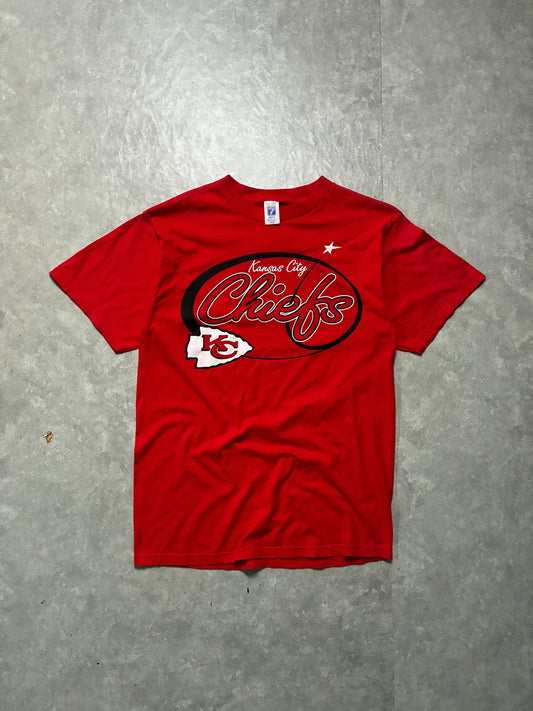 90s Vintage Kansas City Chiefs Script Oval Red T-Shirt -L - L | Martin City Vintage