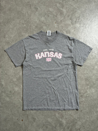 2000s Vintage Kansas Jayhawks Pink Letters Grey T-Shirt -M