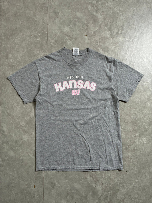 2000s Vintage Kansas Jayhawks Pink Letters Grey T-Shirt -M - M | Martin City Vintage