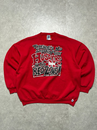 90s Vintage Nebraska Cornhuskers Graffiti Print Red Crewneck -XXXL